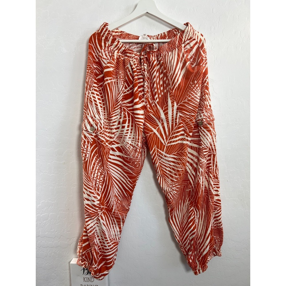 Panama Jack womens Cargo Jogger Pants size XL elastic tie waist linen blend